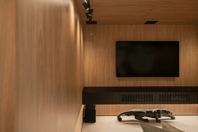 Placeholder photograph of a home cinema showroom with tiered seating